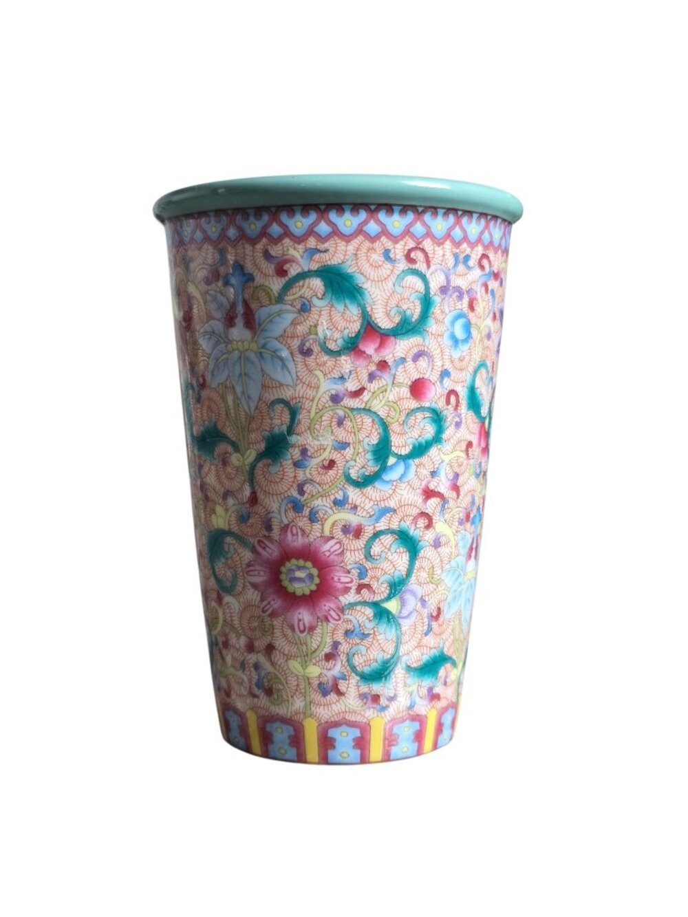 Signed Vintage Famile Rose Enamel Porcelain Ceramic Retro Cup Mug